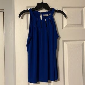 New York & Company Blue Pleated Sleeveless Tank Top